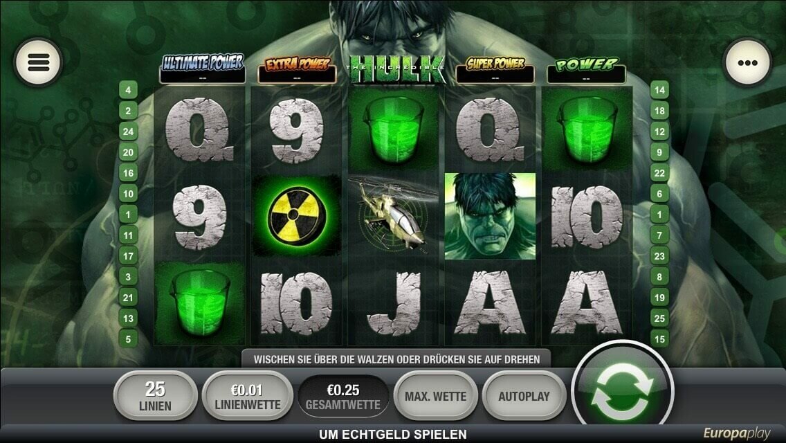 Ein junger Klassiker: Der Hulk Slot von Playtech ist extrem beliebt. Über die Europaplay App könnt Ihr den Slot mobil spielen.